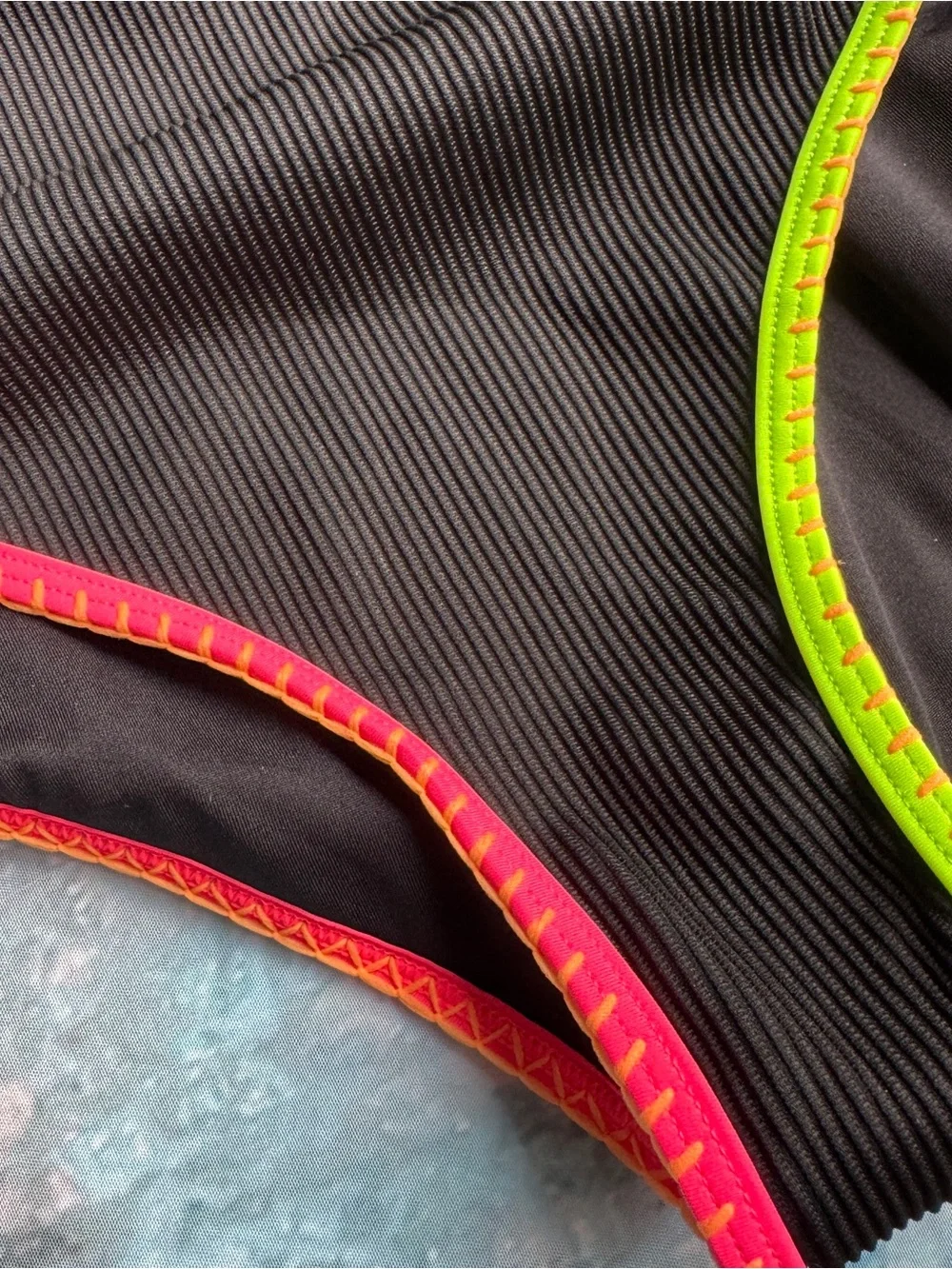 Popvil Black One-Piece Swimsuit with Neon Rainbow Trim Size Medium